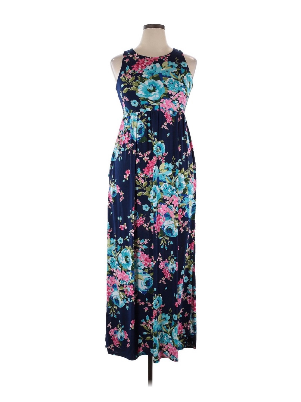 Filly Flair Navy Floral Maxi Dress with Blue & Pink Blooms